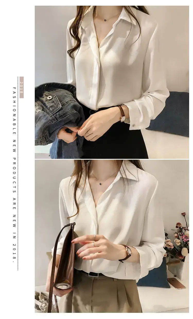 Korean Style Chiffon White Long Sleeve Shirt Large — feature 10