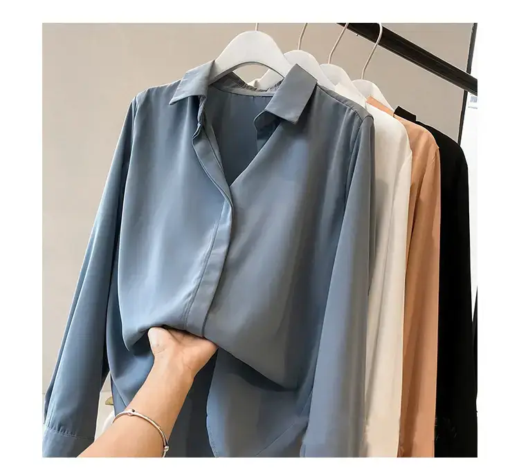Korean Style Chiffon White Long Sleeve Shirt Large — feature 11