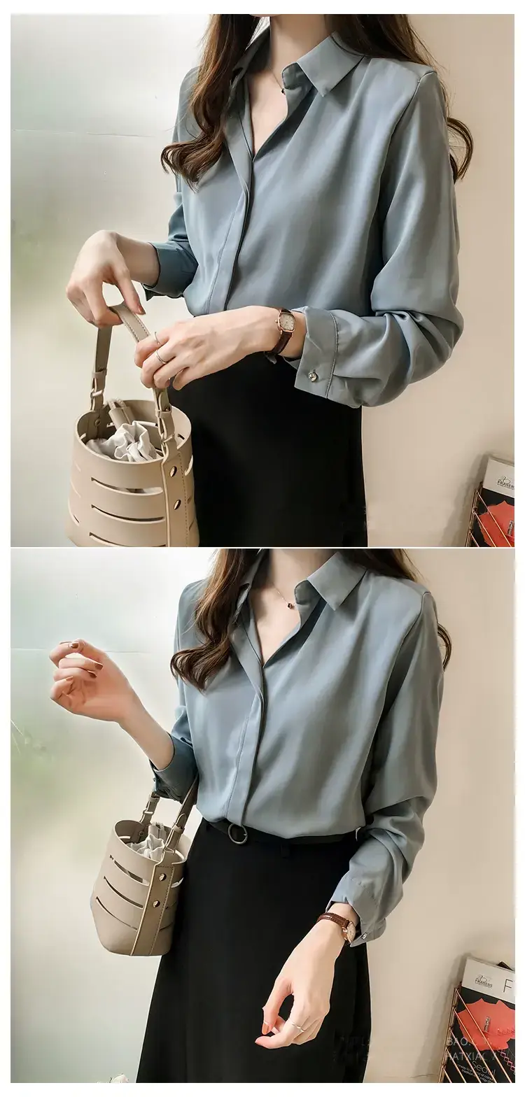 Korean Style Chiffon White Long Sleeve Shirt Large — feature 12