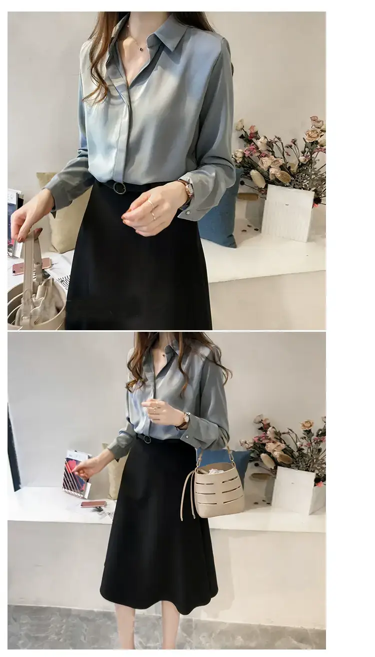 Korean Style Chiffon White Long Sleeve Shirt Large — feature 14