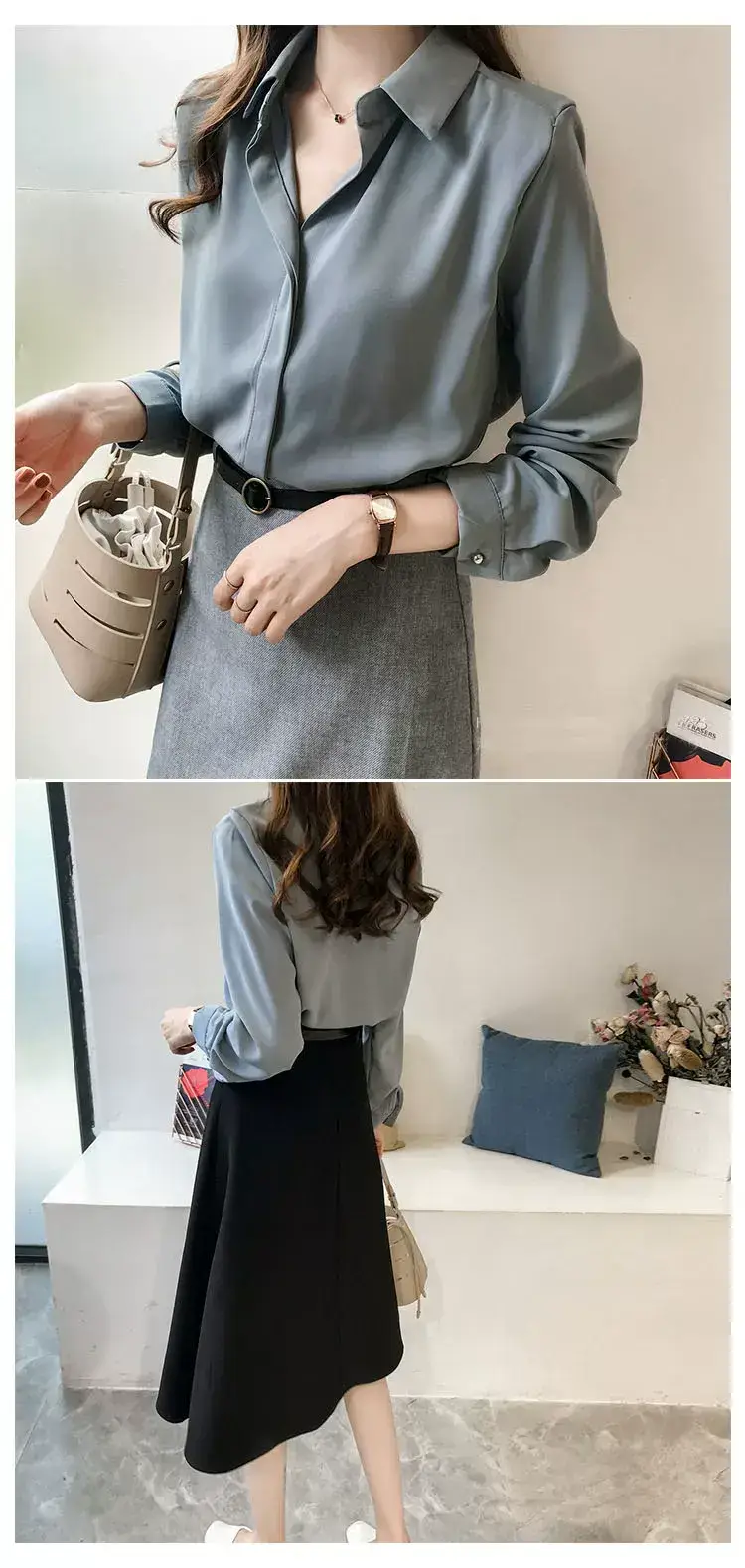 Korean Style Chiffon White Long Sleeve Shirt Large — feature 16