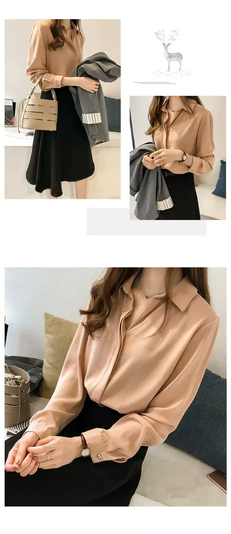 Korean Style Chiffon White Long Sleeve Shirt Large — feature 19