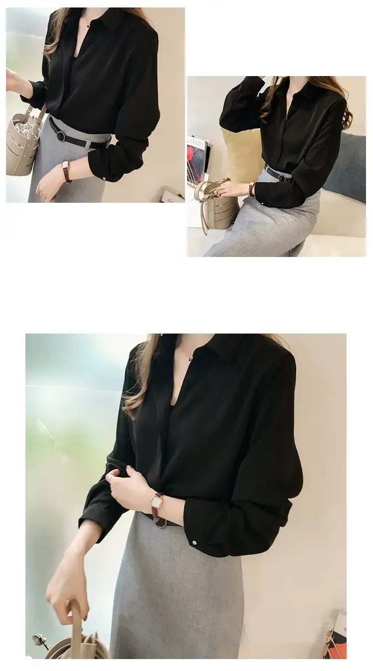 Korean Style Chiffon White Long Sleeve Shirt Large — feature 22