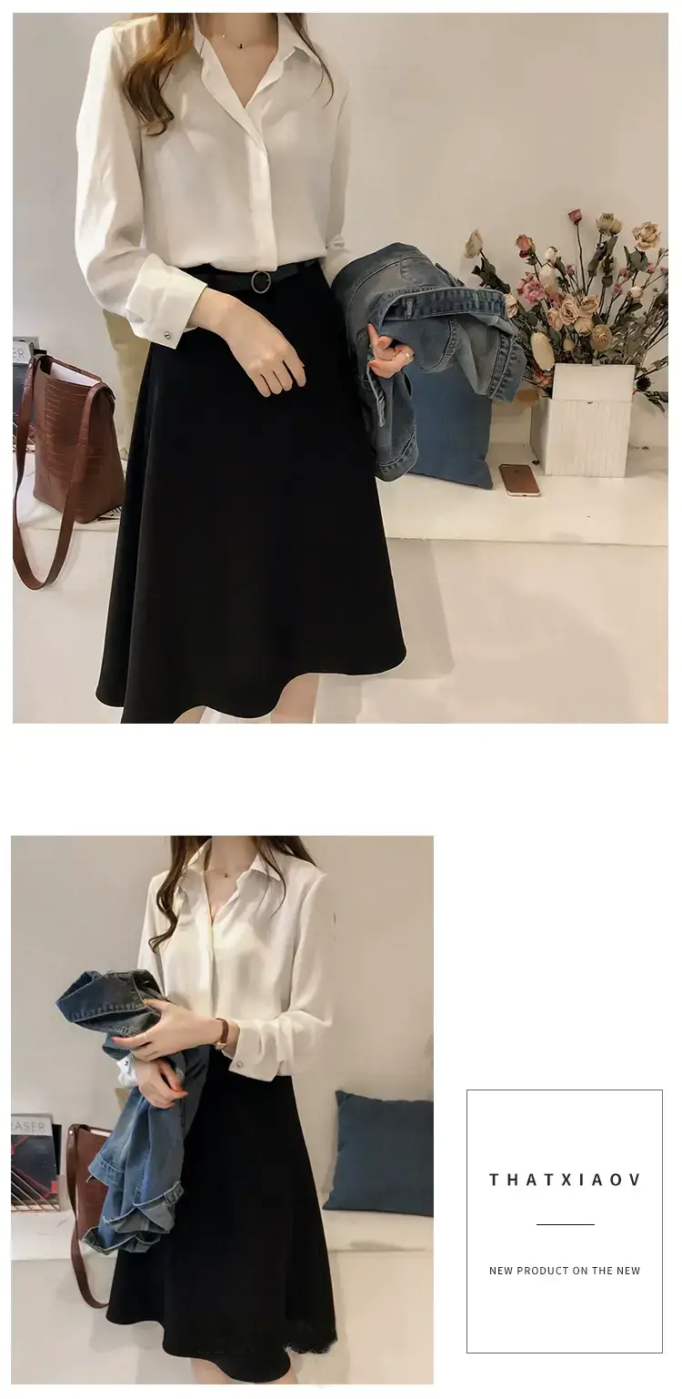 Korean Style Chiffon White Long Sleeve Shirt Large — feature 9