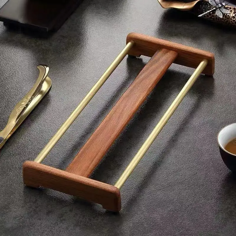 Ebony Wood Tea Cup Holder with Gold Rails - Image 4