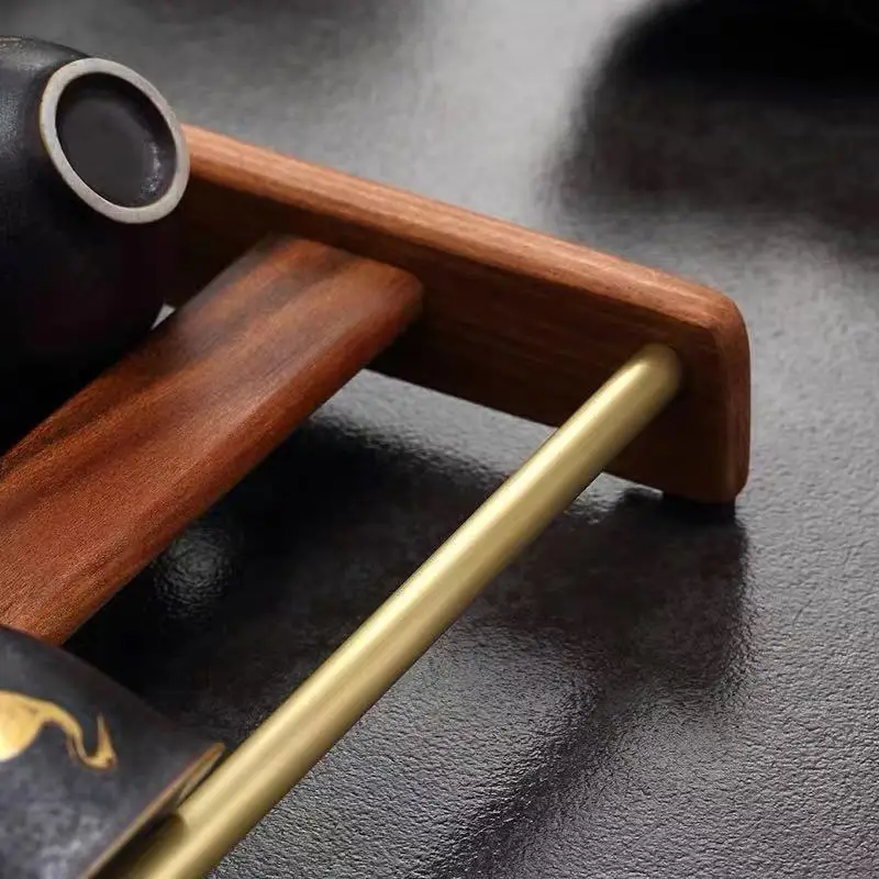 Ebony Wood Tea Cup Holder with Gold Rails - Image 5