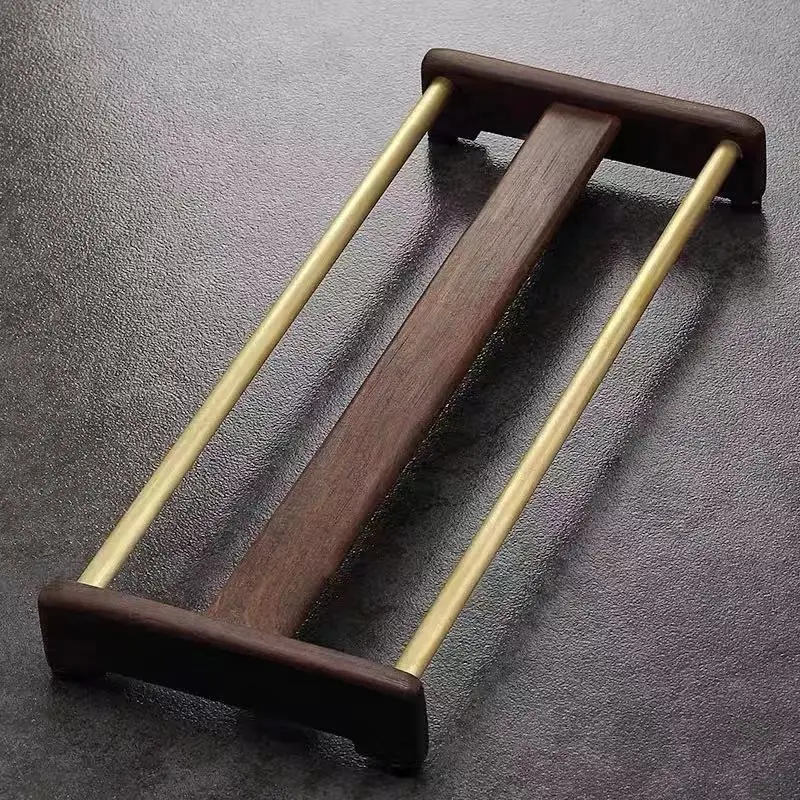 Ebony Wood Tea Cup Holder with Gold Rails - Image 2