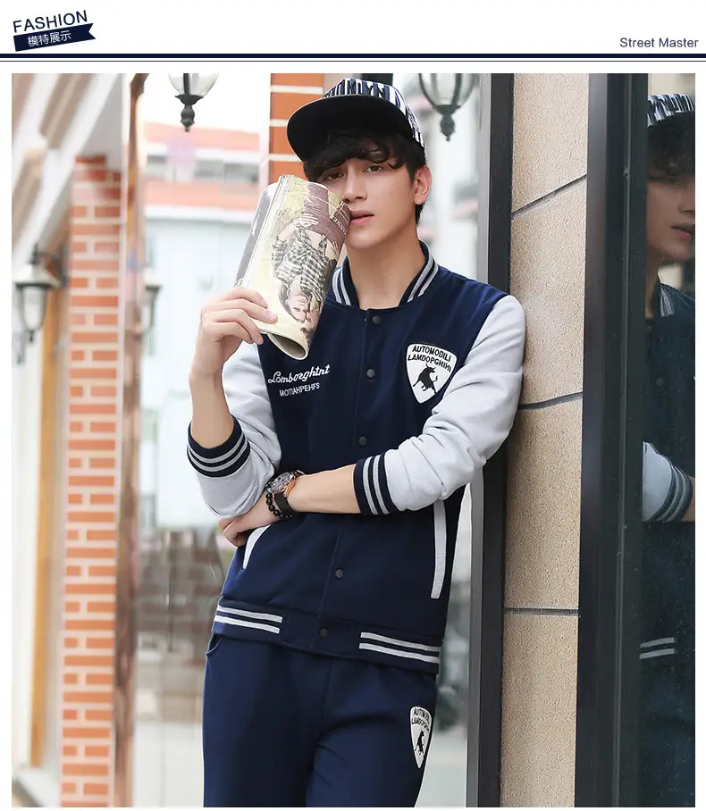 Men's Navy Blue Baseball Track Suit Slim Fit Casual Wear — feature 13