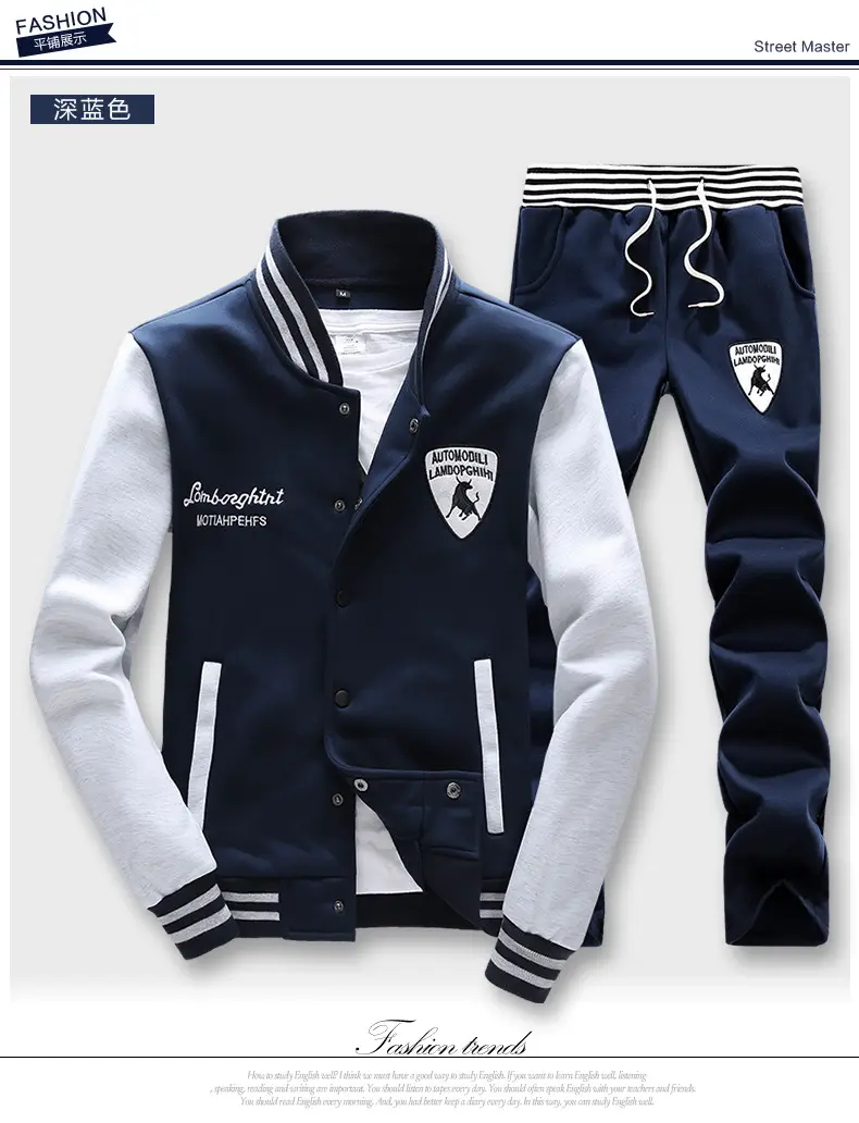 Men's Navy Blue Baseball Track Suit Slim Fit Casual Wear — feature 25