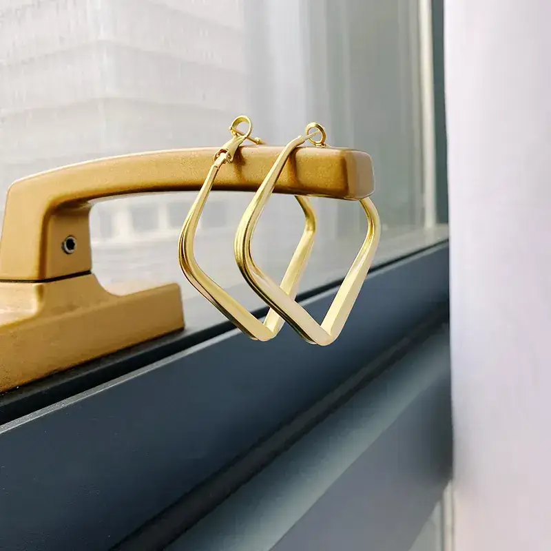 S925 Silver Needle Matte Gold Square Stud Earrings for Women - Image 4