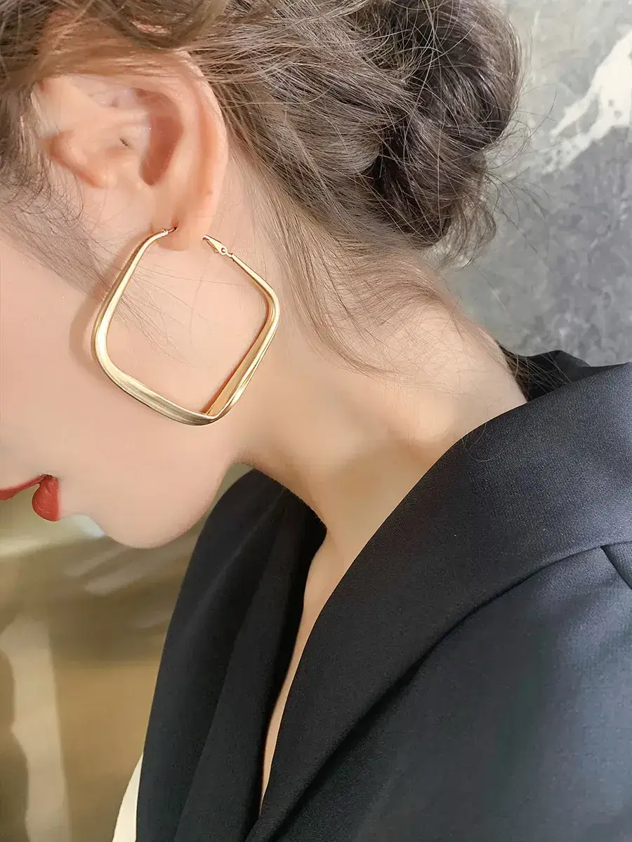 S925 Silver Needle Matte Gold Square Stud Earrings for Women - Image 5