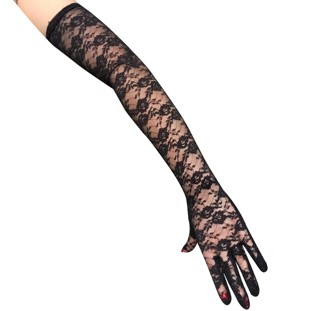 Red Lace Full Finger Gloves 54cm Driving Wedding - Image 13