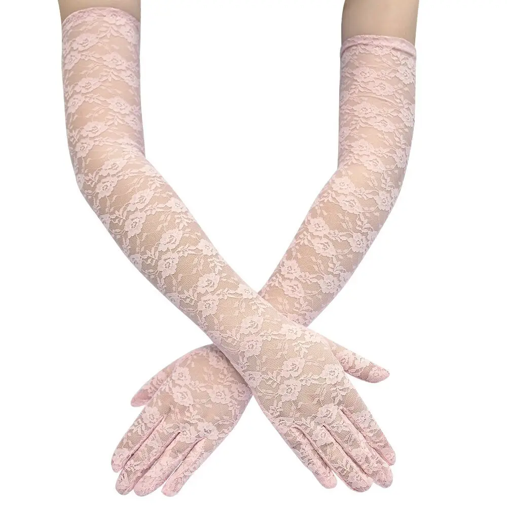 Red Lace Full Finger Gloves 54cm Driving Wedding - Image 5