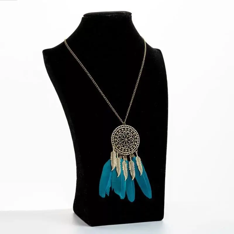 Retro Feather Necklace Pink Bohemian Long Pendant - Image 9