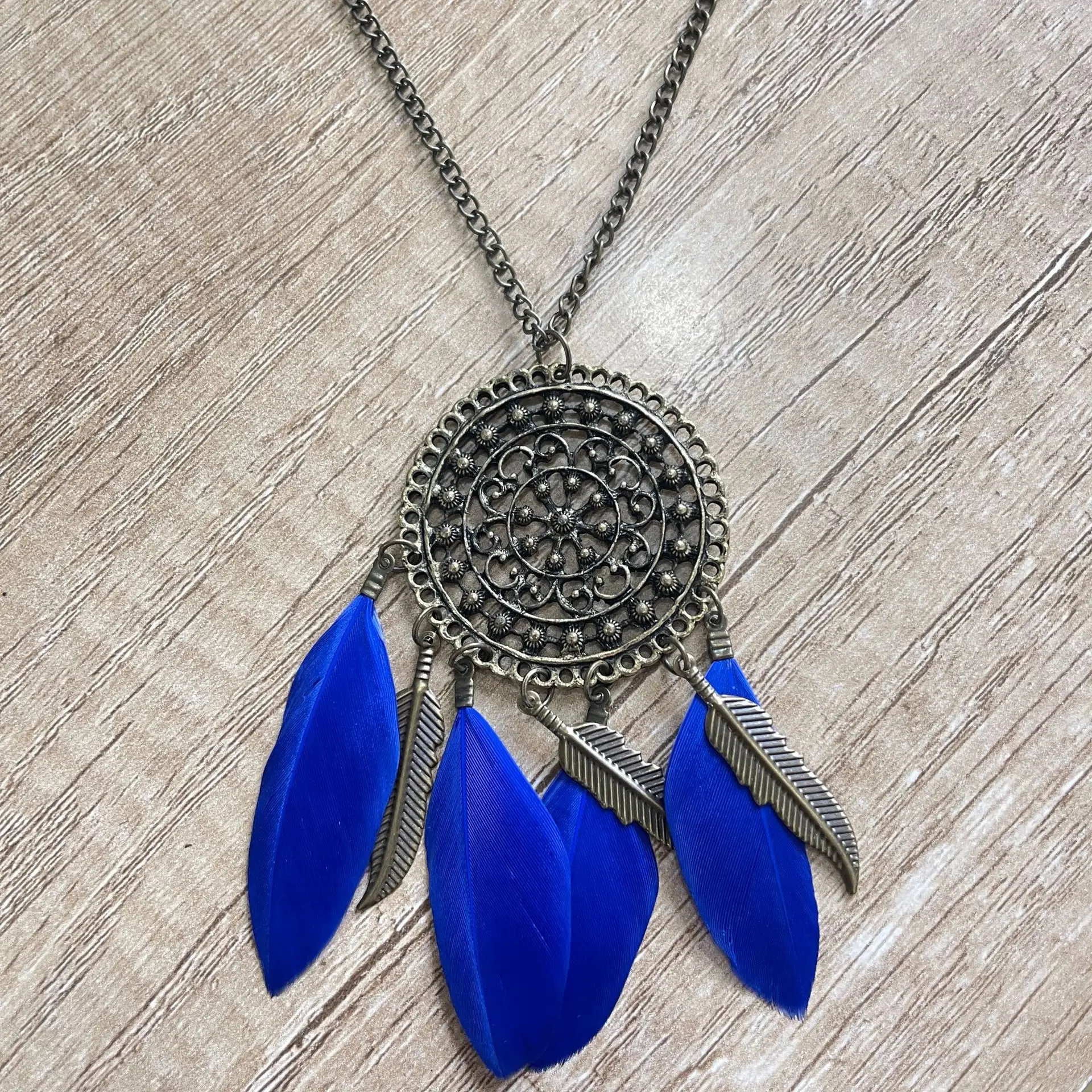 Retro Feather Necklace Pink Bohemian Long Pendant - Image 2