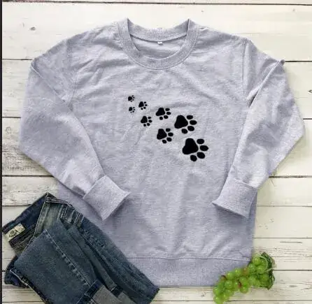 Pink Paw Print Round Neck Sweatshirt for Women