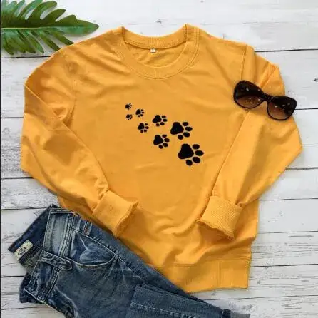 Pink Paw Print Round Neck Sweatshirt for Women