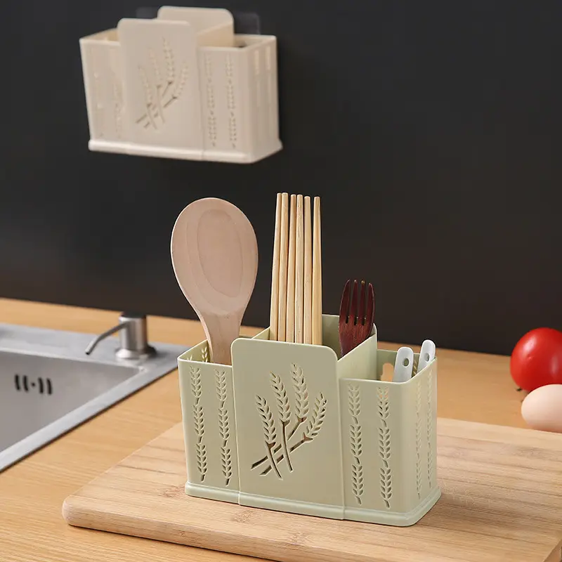Pink Leaf Design Wall-Mounted Chopstick Storage Box - Image 2