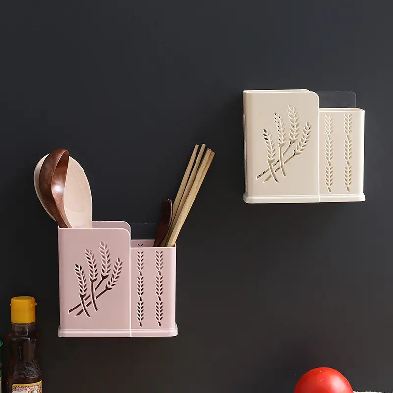 Pink Leaf Design Wall-Mounted Chopstick Storage Box - Image 3