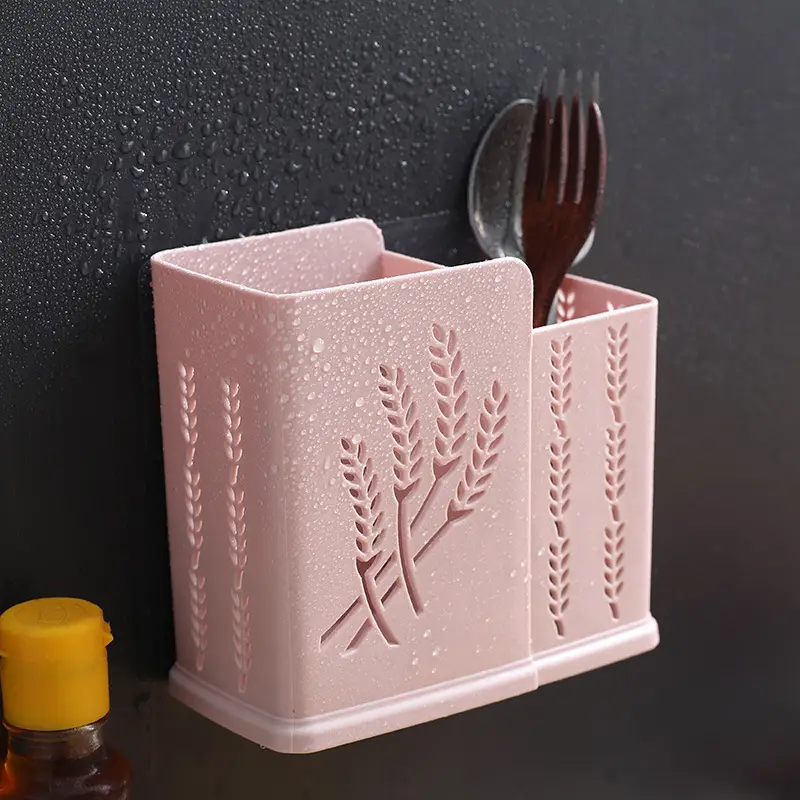 Pink Leaf Design Wall-Mounted Chopstick Storage Box - Image 4