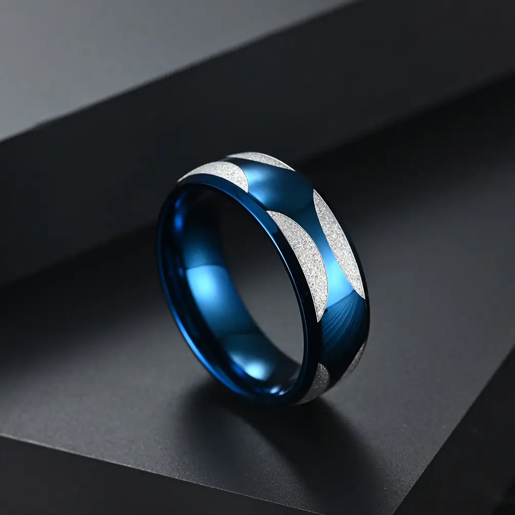 Blue Titanium Sanding Ring for Men Women - Image 4