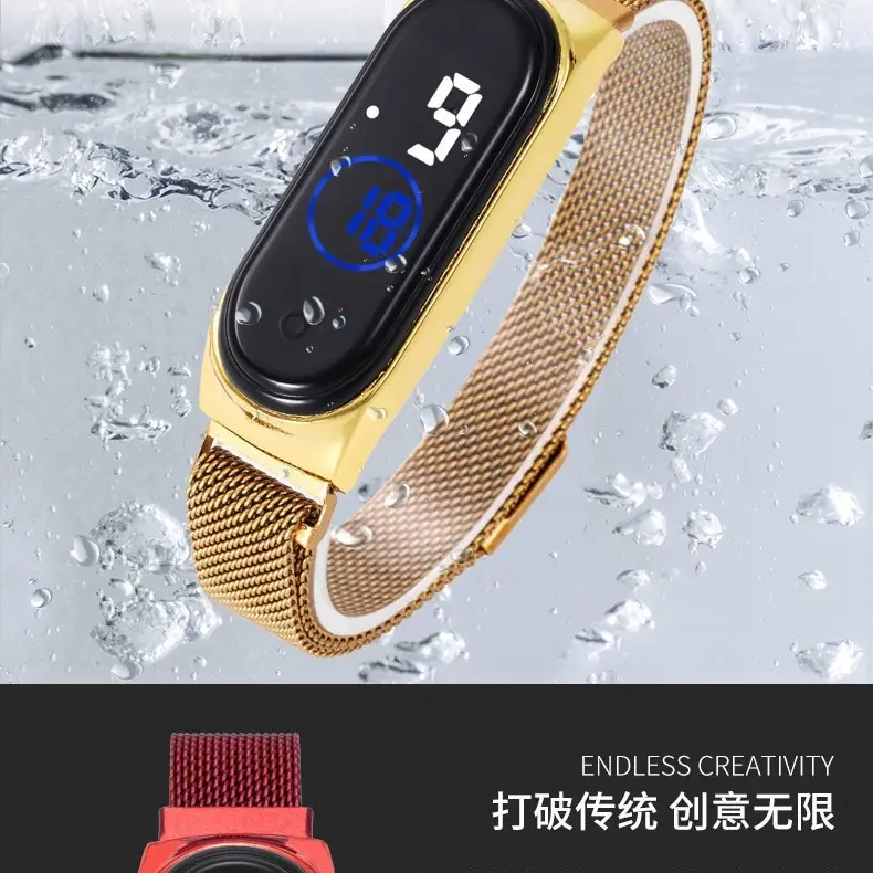 Digital LED Watch Gold Magnetic Waterproof Student Sports Wear - Image 7