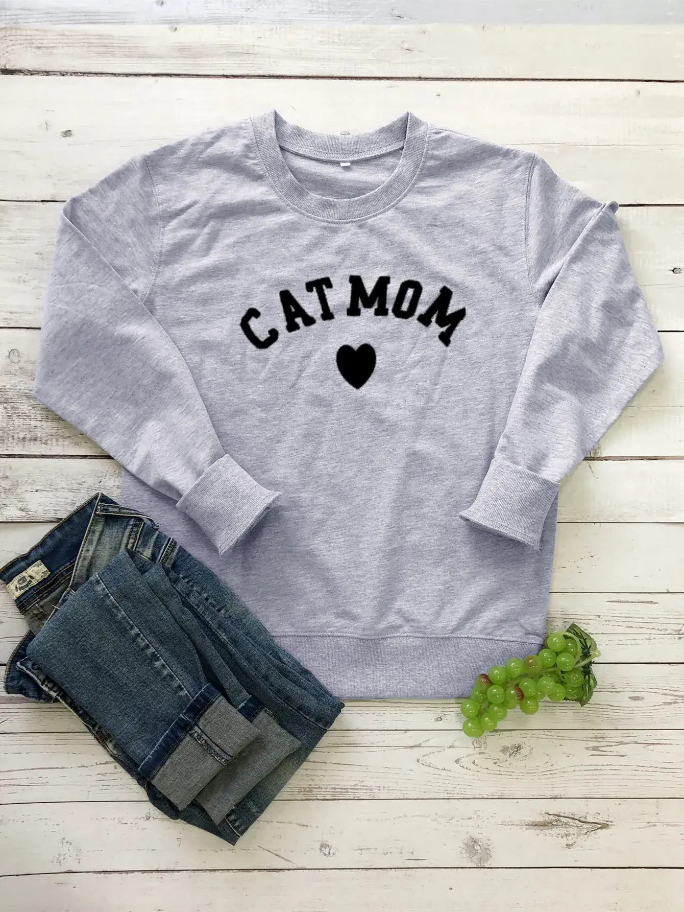 Cat Mom Letter European Crewneck Sweater Maroon
