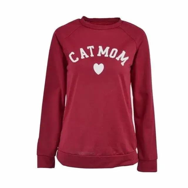 Cat Mom Letter European Crewneck Sweater Maroon