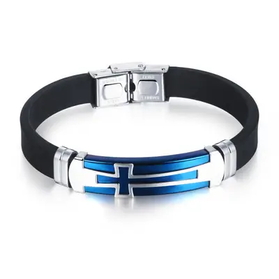 Men's Retro Cross Bracelet Black Silicone Wholesale - Image 2