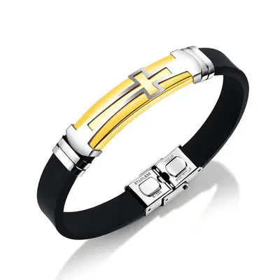 Men's Retro Cross Bracelet Black Silicone Wholesale - Image 3