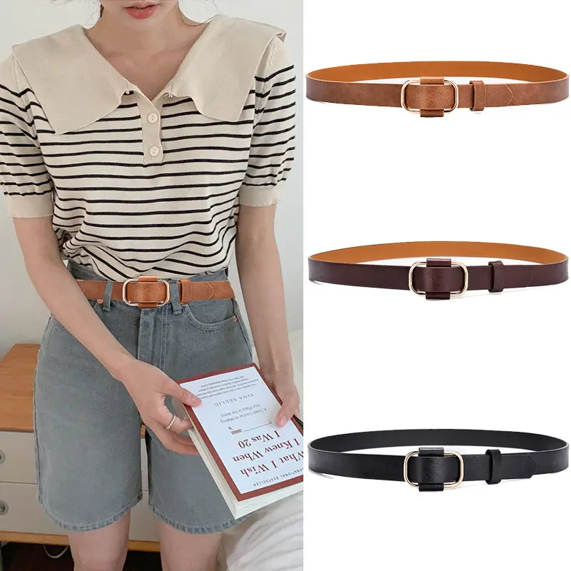 Women's Brown Leather Belt with Silver Buckle - Image 5