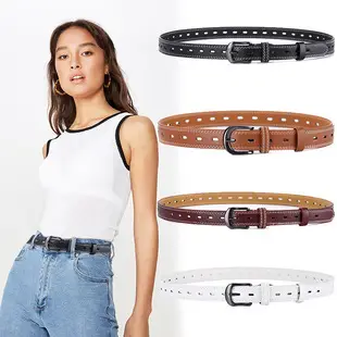 Women's Brown Leather Belt with Silver Buckle — feature 1