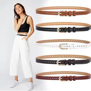 Women's Brown Leather Belt with Silver Buckle — feature 3