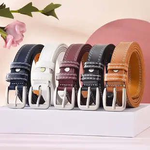 Women's Brown Leather Belt with Silver Buckle — feature 9