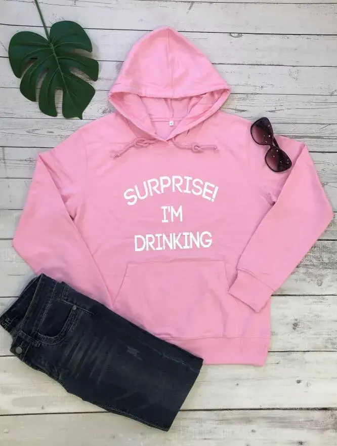 Surprise I'm Drinking Hoodie Black Casual Wear