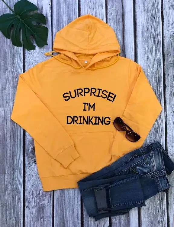 Surprise I'm Drinking Hoodie Black Casual Wear