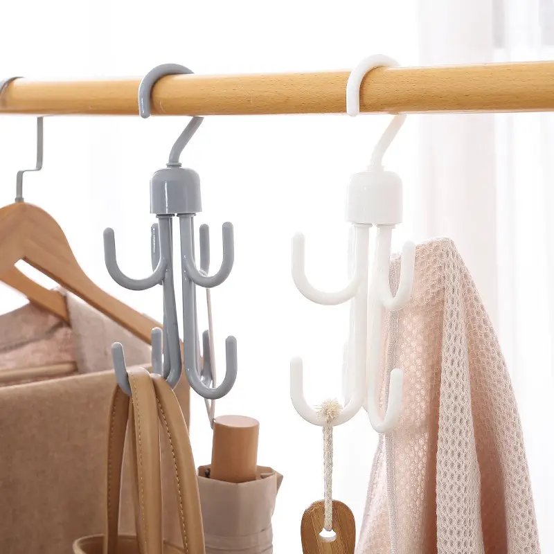 White 4-Crack Rotatable Coat Hat Hanger - Image 4