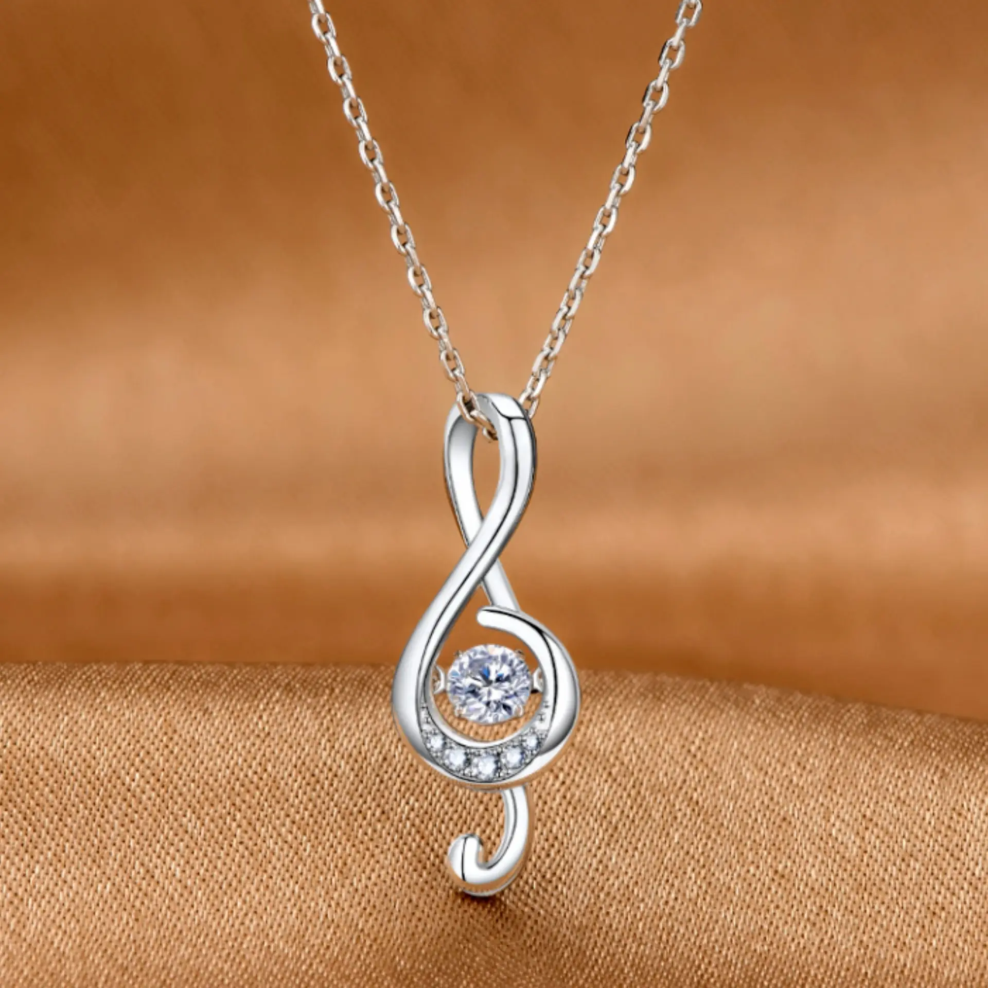 Korean Style Silver Diamond Heart Pendant Necklace