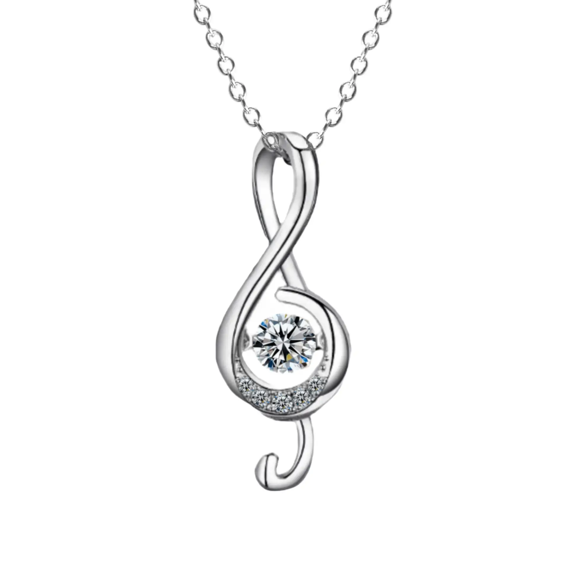 Korean Style Silver Diamond Heart Pendant Necklace