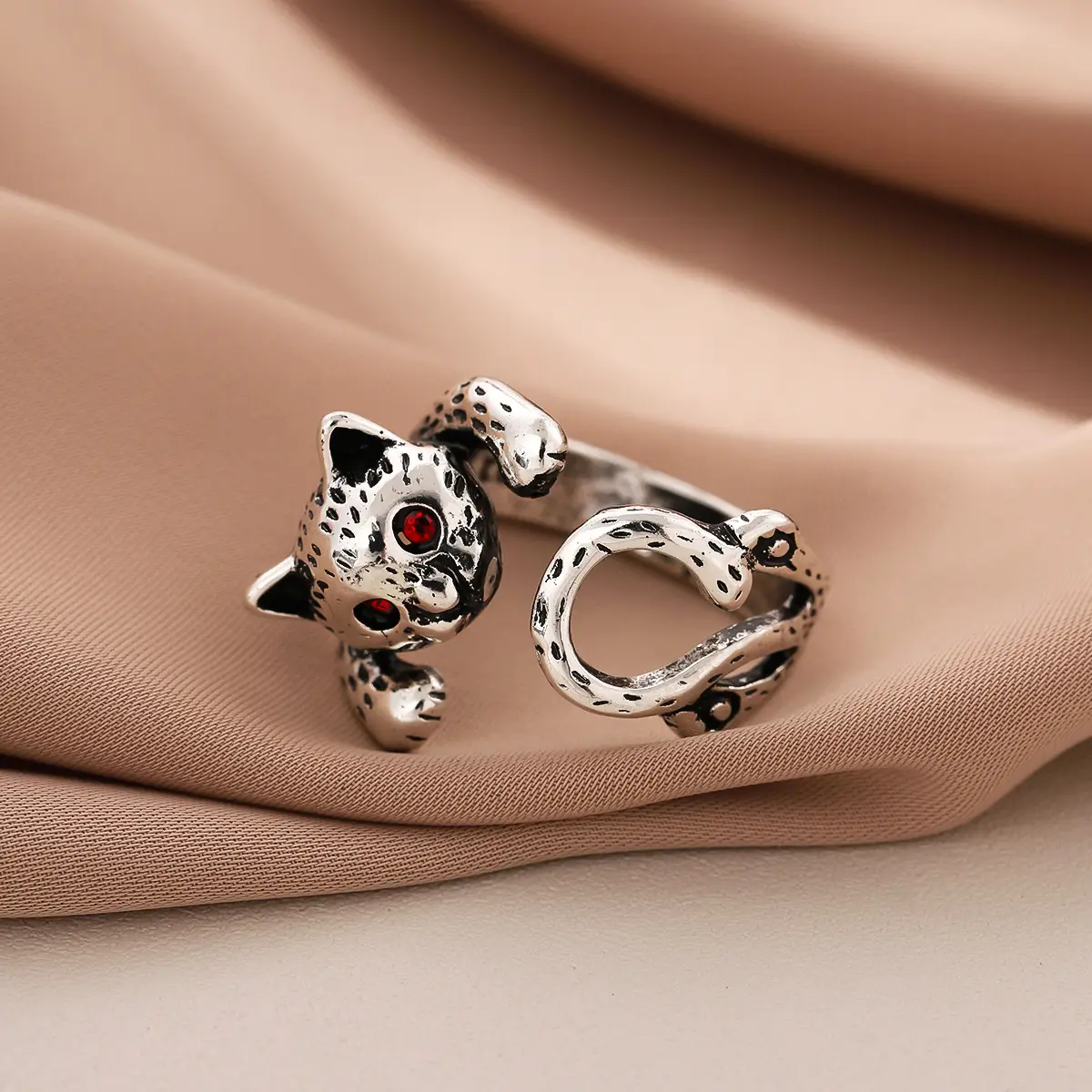 Lucky Cat Diamond Open Ring for Women - Image 2