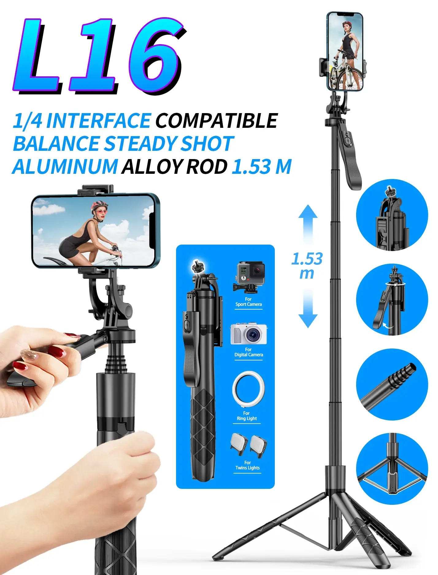 L13 Bluetooth Selfie Stick with 1110mm Tripod Stand - Image 7