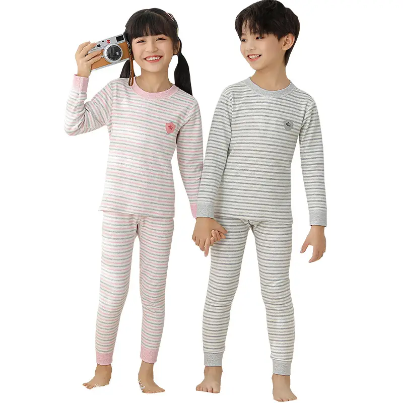 Girls Striped Cotton Pajama Set Autumn Winter Warm