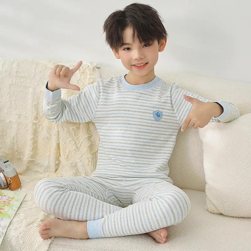 Girls Striped Cotton Pajama Set Autumn Winter Warm