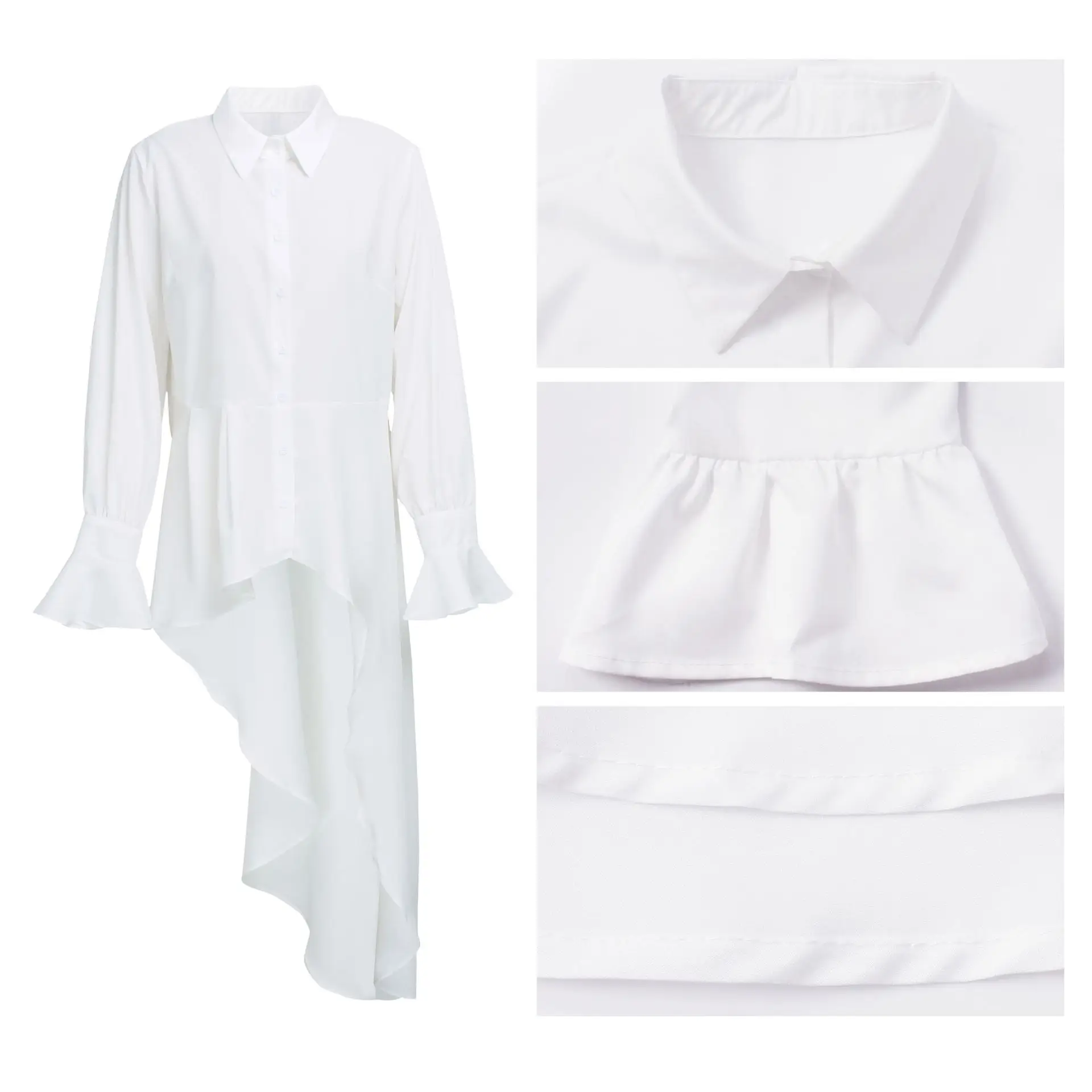 White Long Sleeve Shirt with Black Belt & Black Pants Set - Image 5