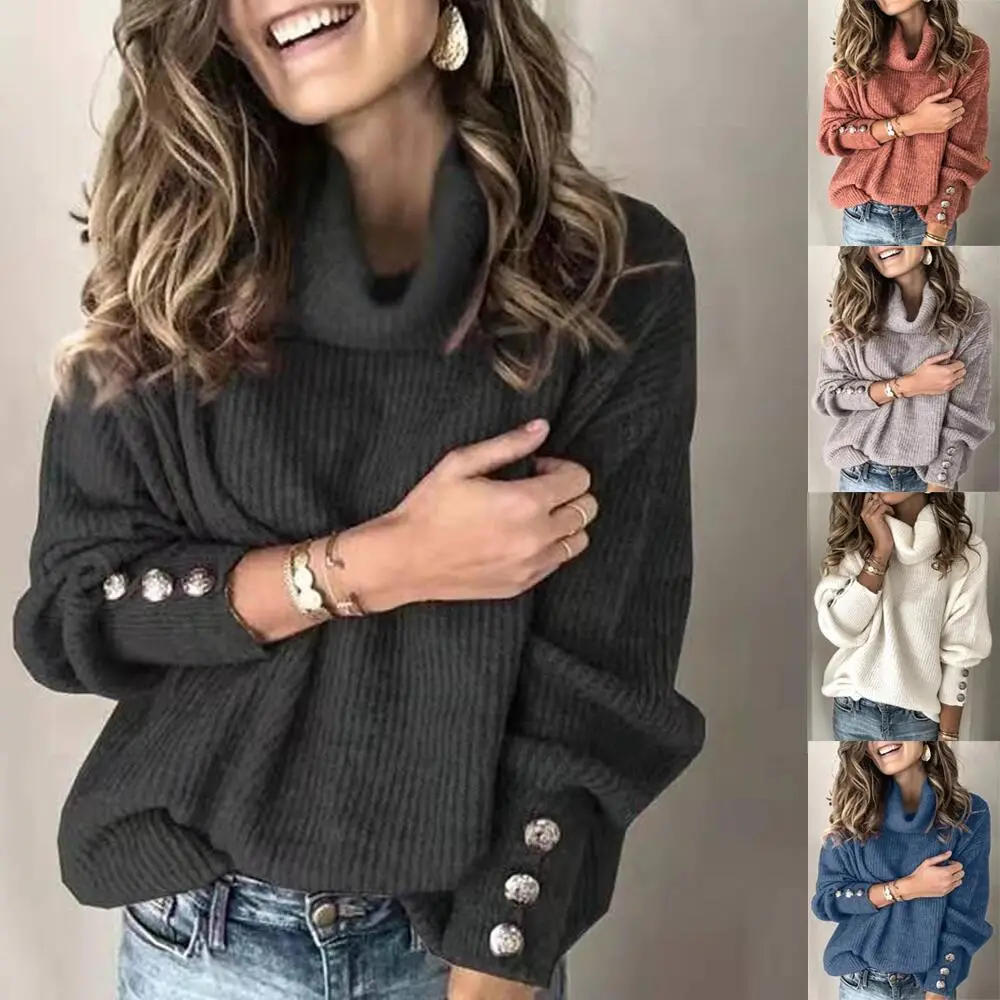 Women's Black High Collar Knit Sweater Jacket with Button Details - Image 14