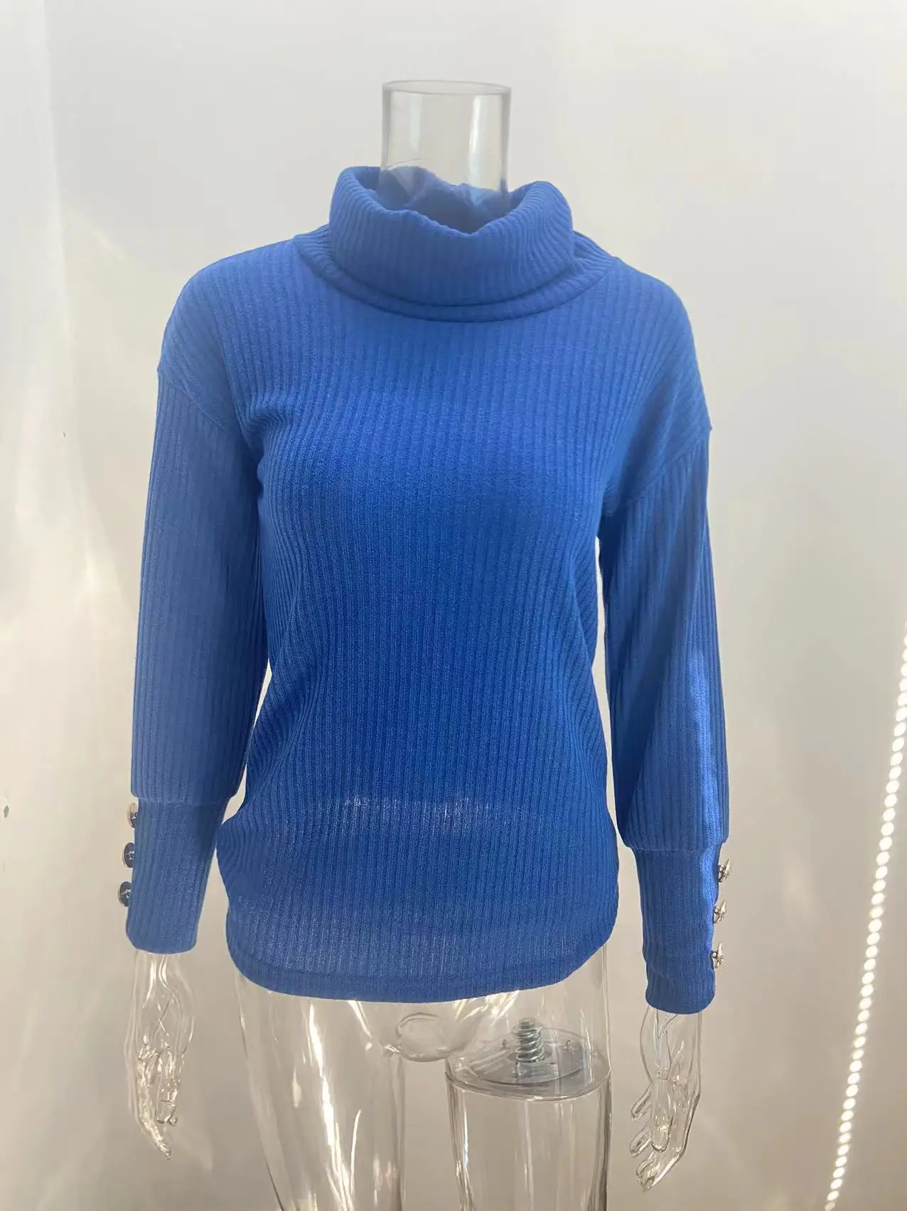 Women's Black High Collar Knit Sweater Jacket with Button Details — feature 10