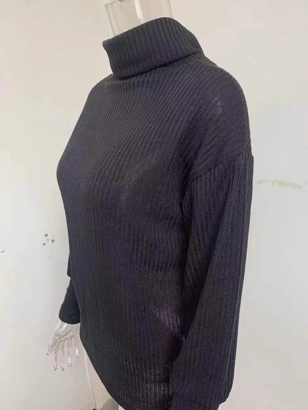Women's Black High Collar Knit Sweater Jacket with Button Details — feature 13