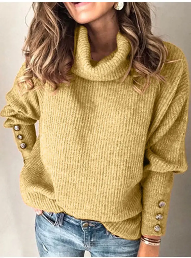 Women's Black High Collar Knit Sweater Jacket with Button Details — feature 20
