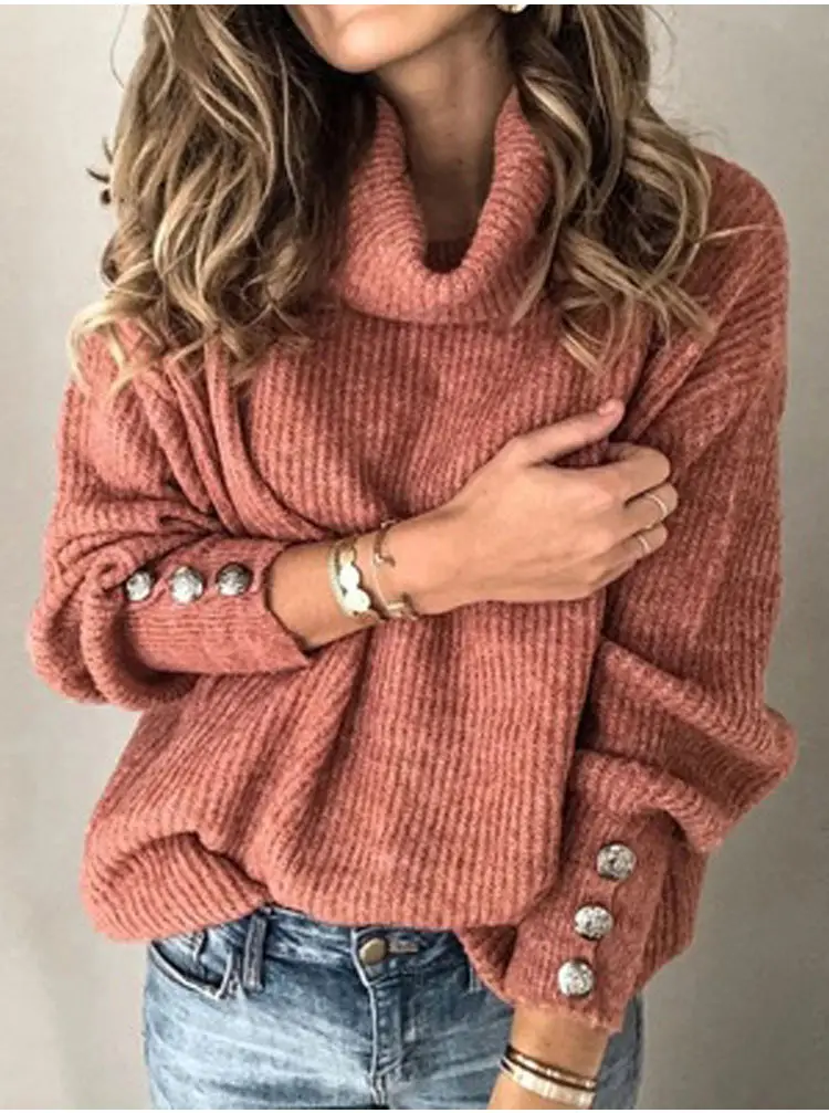 Women's Black High Collar Knit Sweater Jacket with Button Details — feature 27