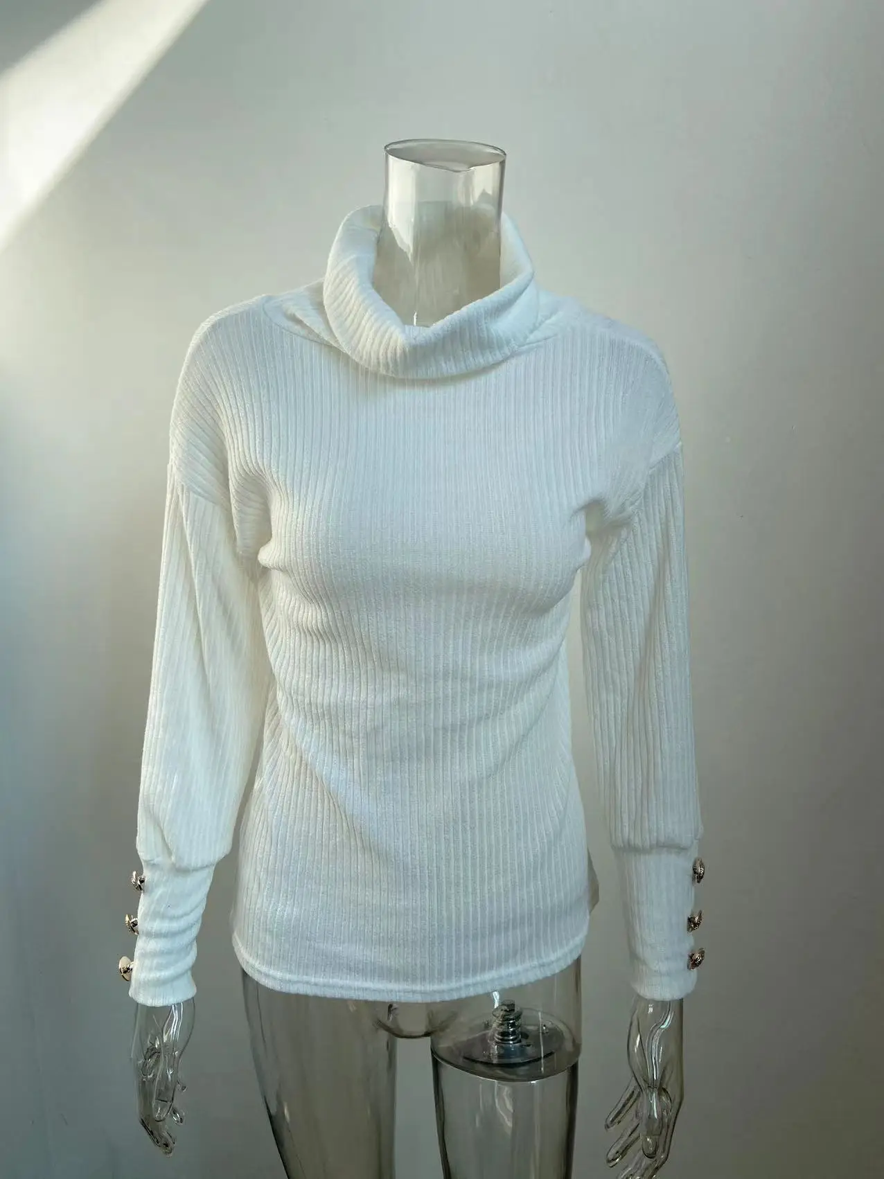 Women's Black High Collar Knit Sweater Jacket with Button Details — feature 5